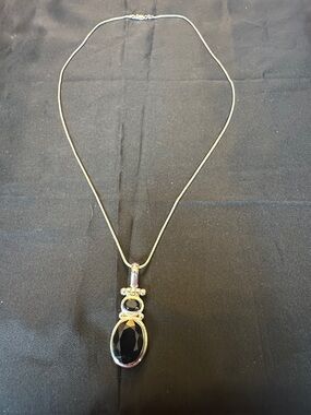 Vintage .925 Sterling Silver Faceted Black Onyx Pendant Necklace 12.5g